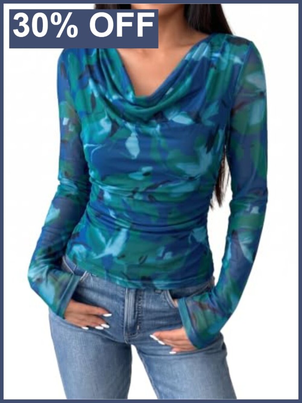 Dokotoo Women's Cowl Neck Long Sleeve Mesh Top Y2K Fall Outfit
